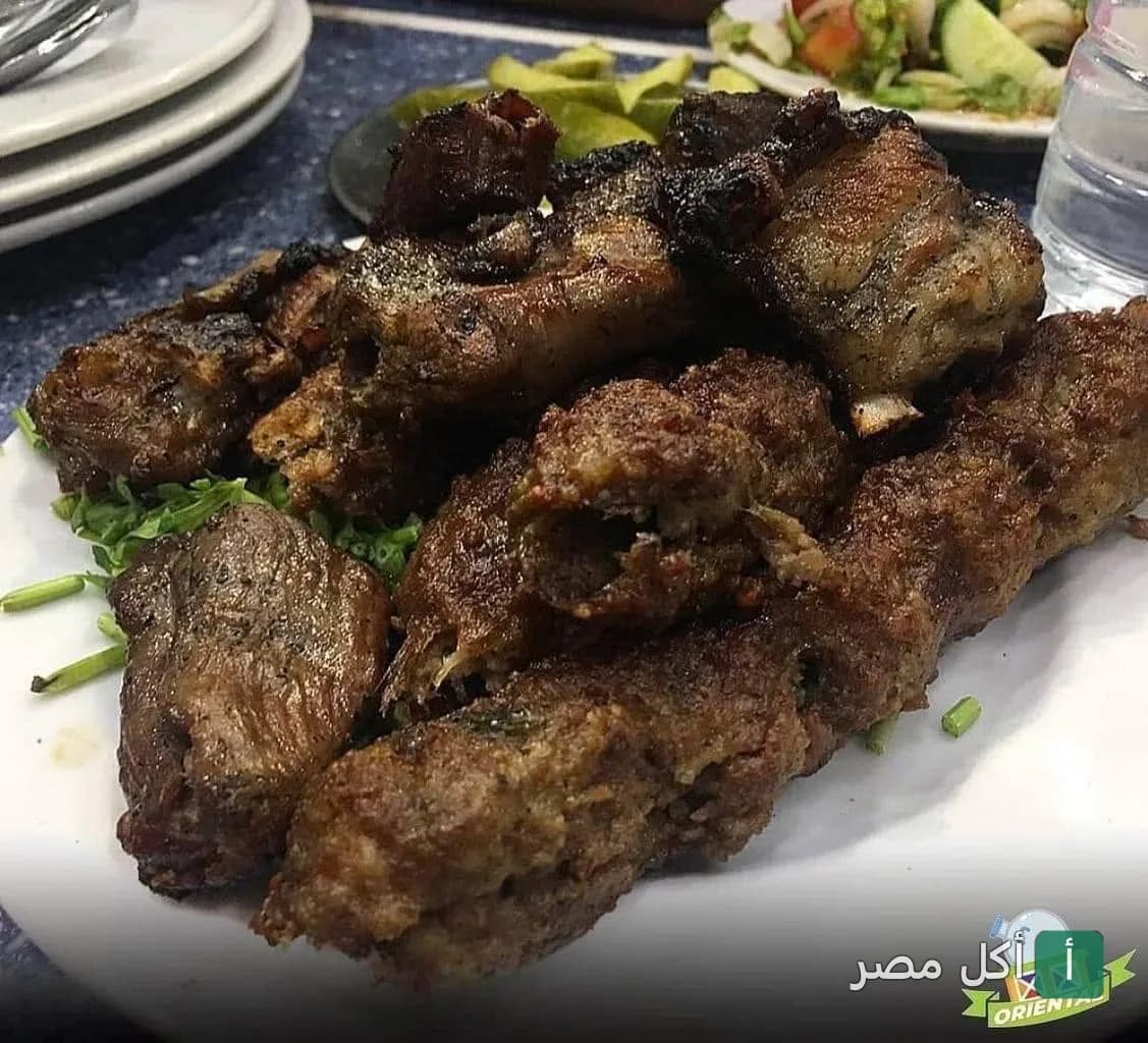 طبق مشويات متنوع من مطعم الجمهورية بالقاهرة يضم كباب وكفتة على فرشة بقدونس.