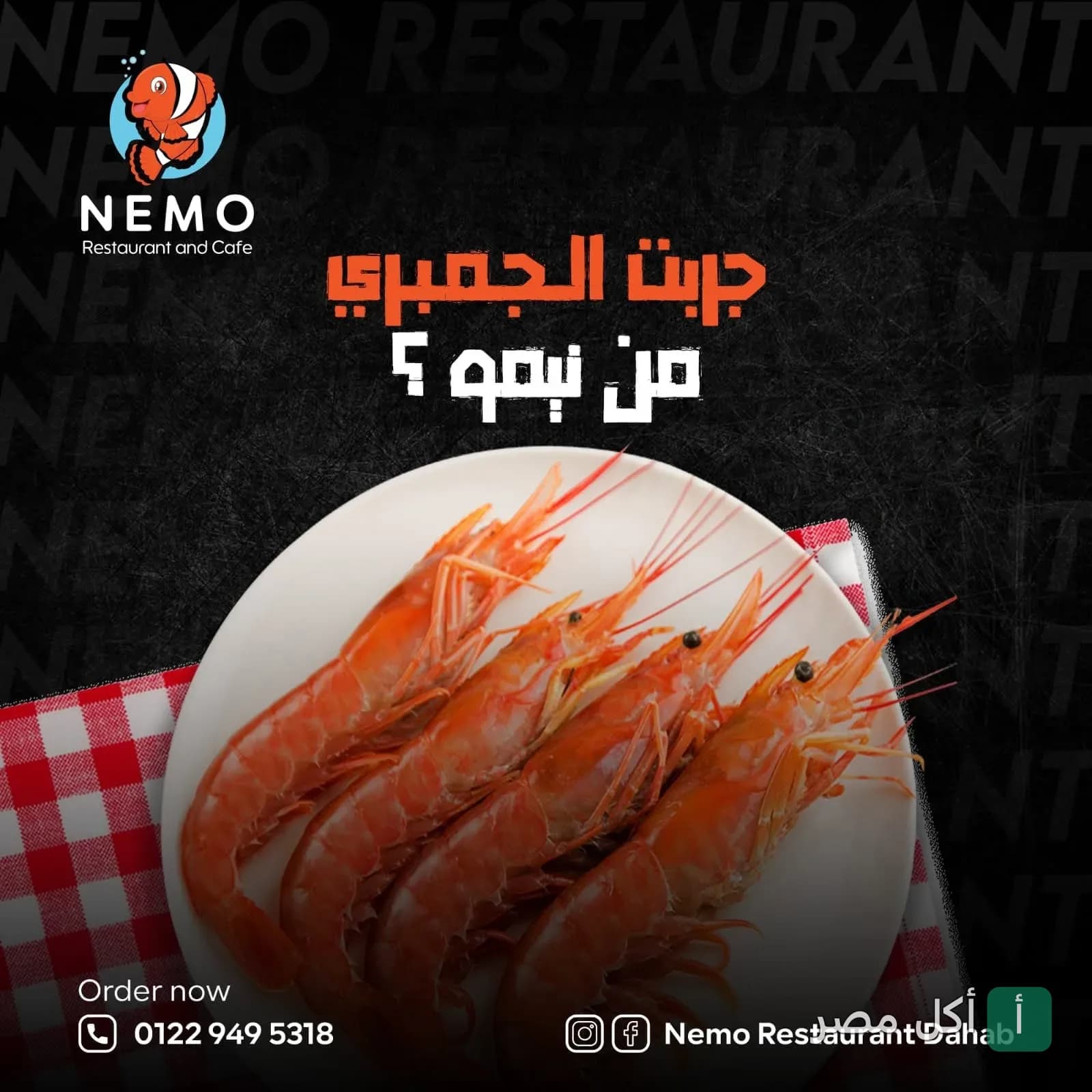 طبق جمبري طازج في مطعم نيمو بدهب