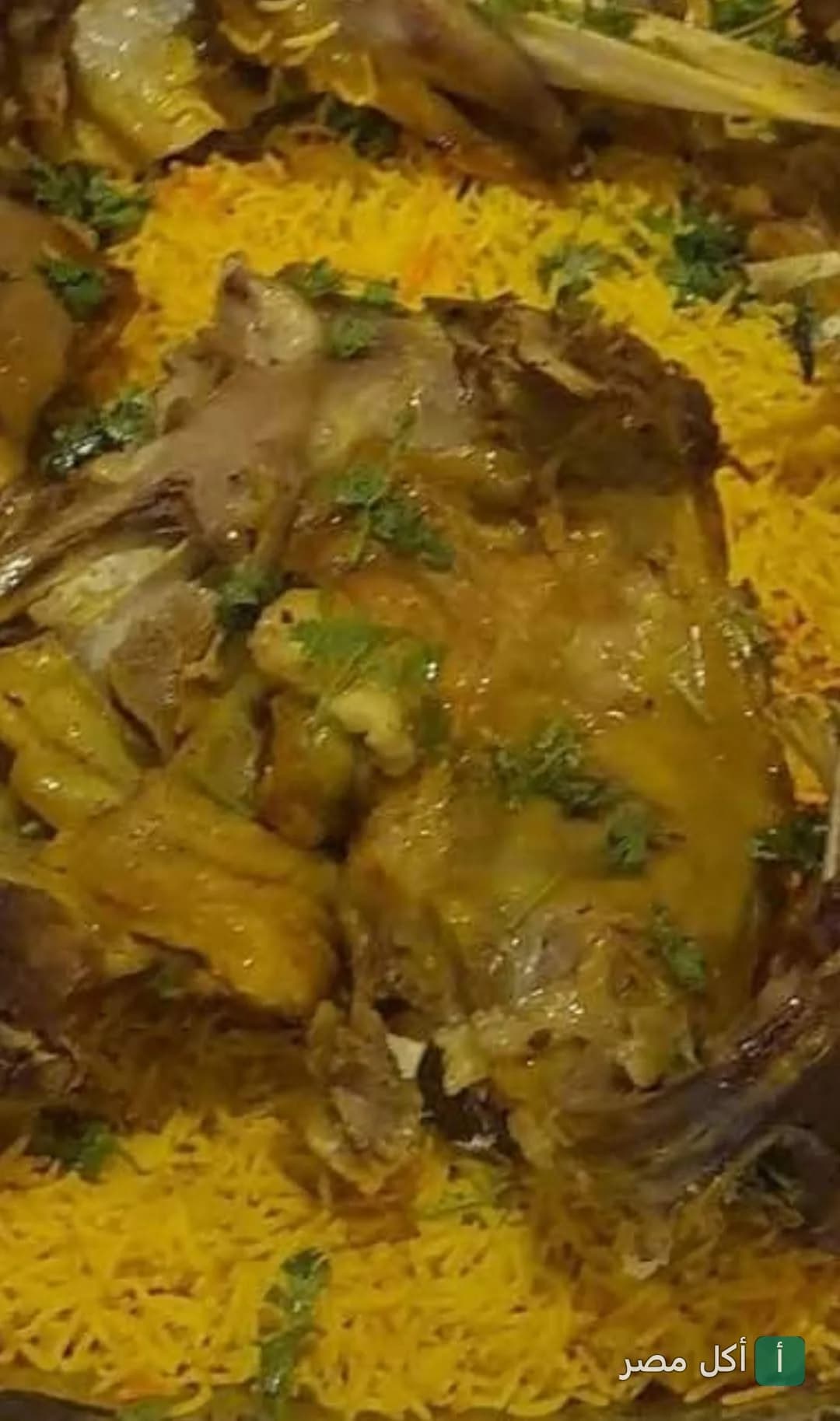 طبق أرز أصفر مع قطع لحم مطهو في مطعم السلطان بدهب