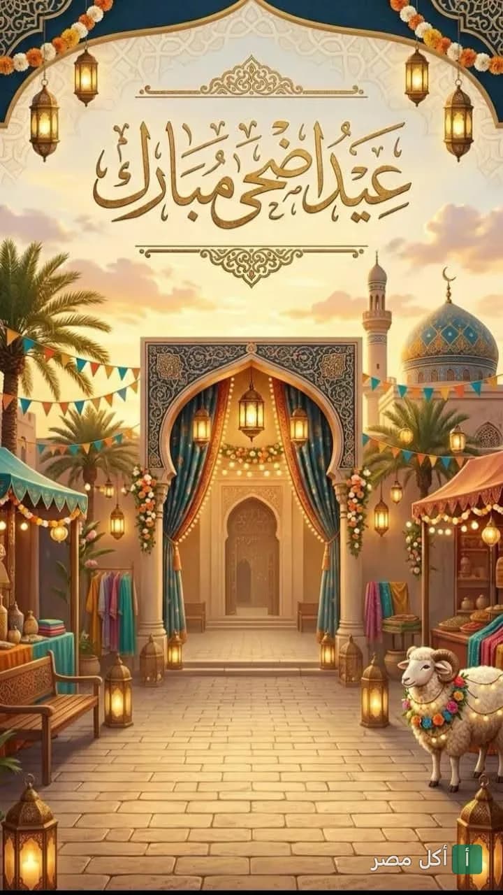 تصميم تهنئة عيد أضحى مبارك من مطعم شهد في منطقة الصيادين بالزقازيق.