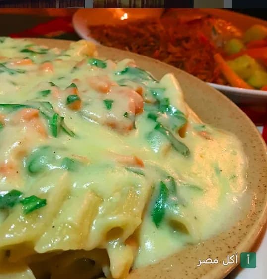 طبق مكرونة بصوص أبيض كريمي وأعشاب في مطعم شاي غاابي أو ريتروفو بالعطارين