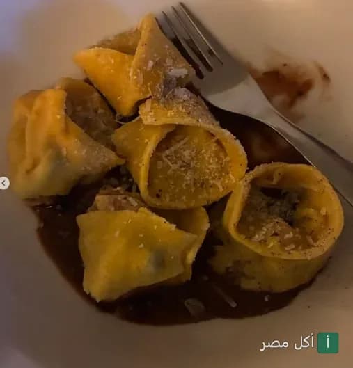 طبق باستا محشوة بصوص بني في شاي غاابي أو ريتروفو بالعطارين.