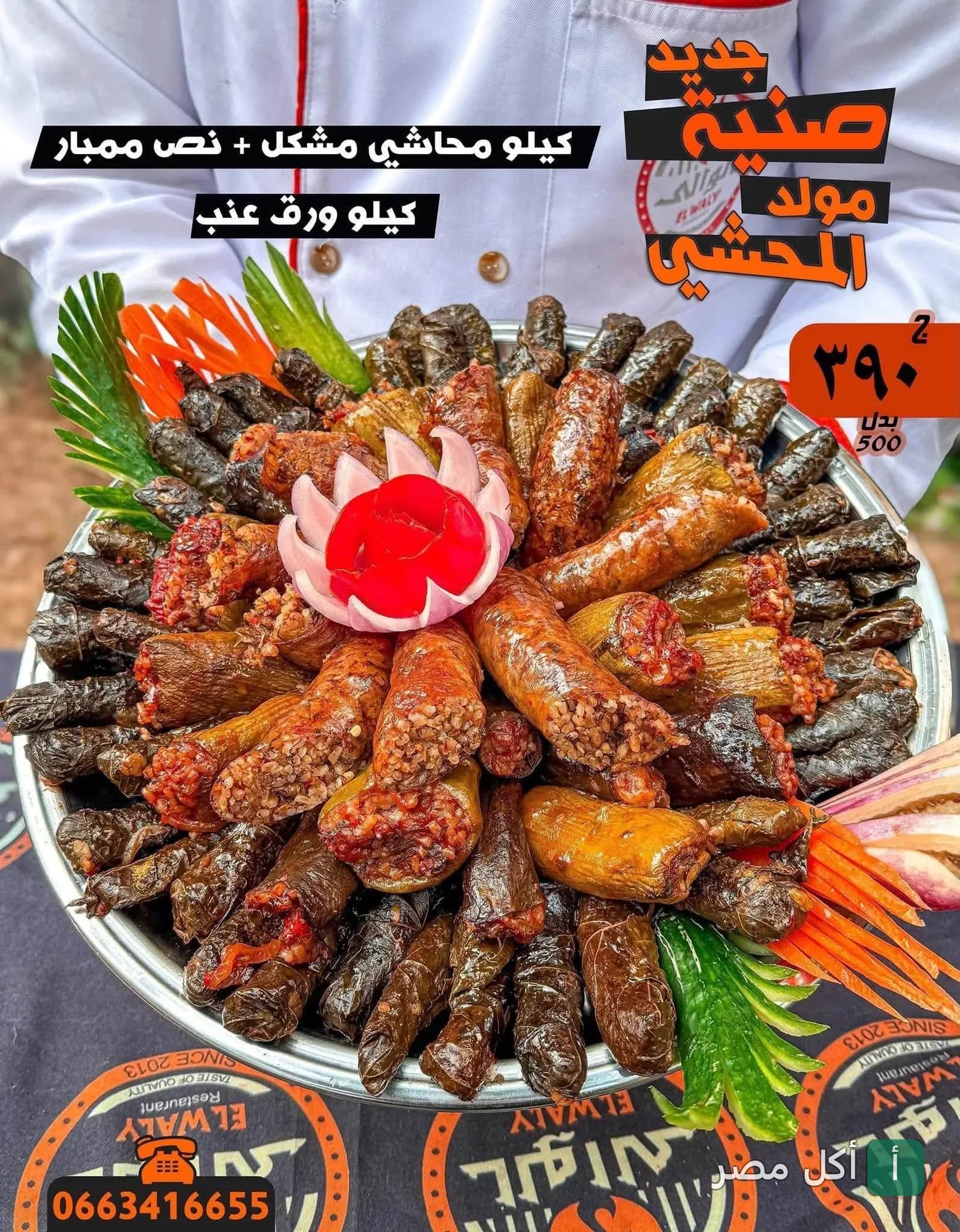 صينية محاشي مشكلة وممبار وورق عنب من مطعم الوالي في بور فؤاد.