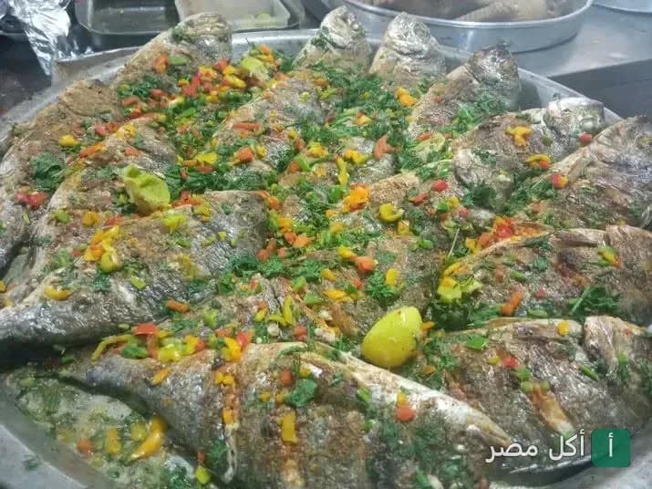 صينية سمك مشوي بالخلطة والخضروات في مطاعم البرج للمأكولات البحرية ببور فؤاد