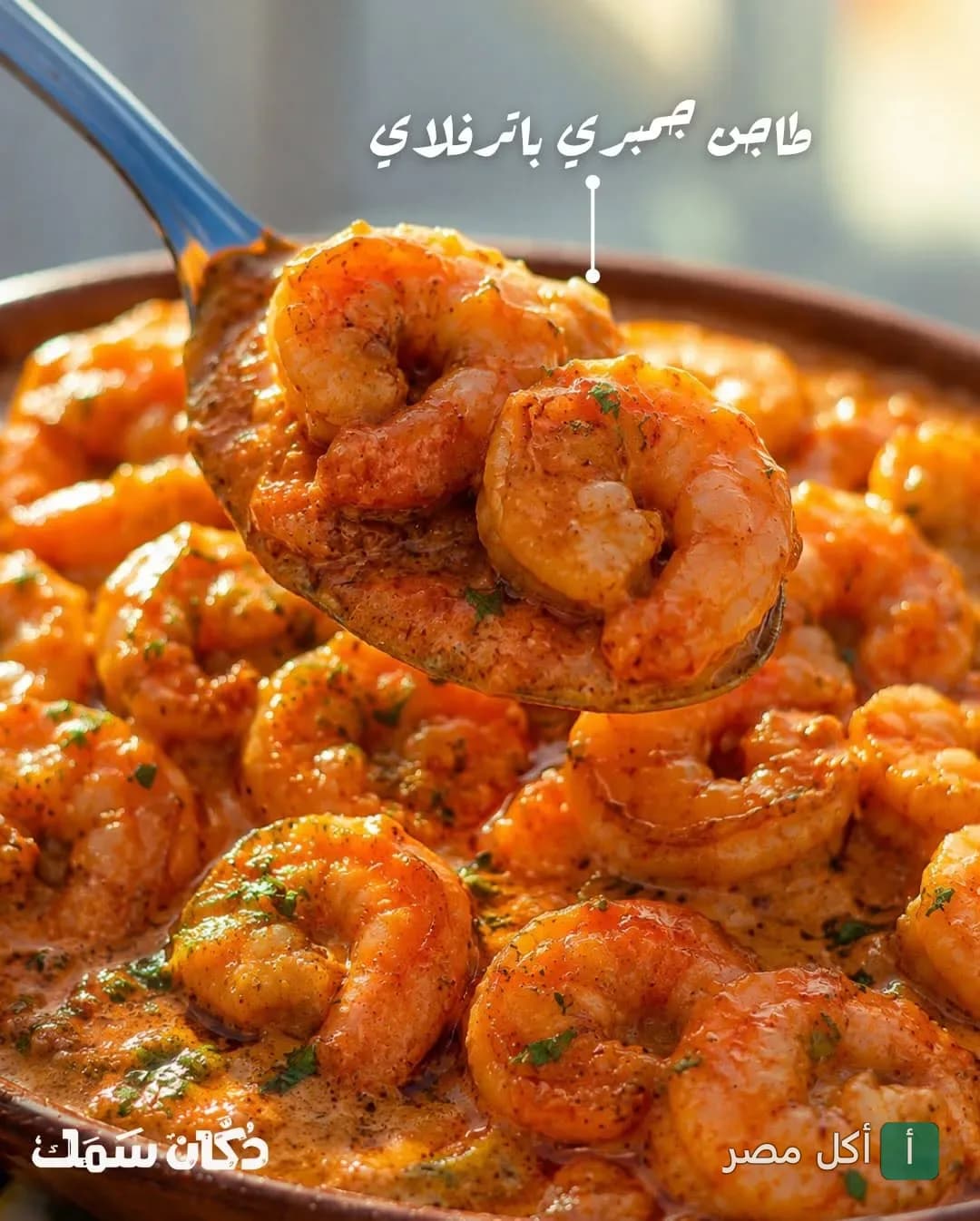 طاجن جمبري باترفلاي بصوص كريمي في مطعم دكان سمك بسيدي جابر بالإسكندرية.