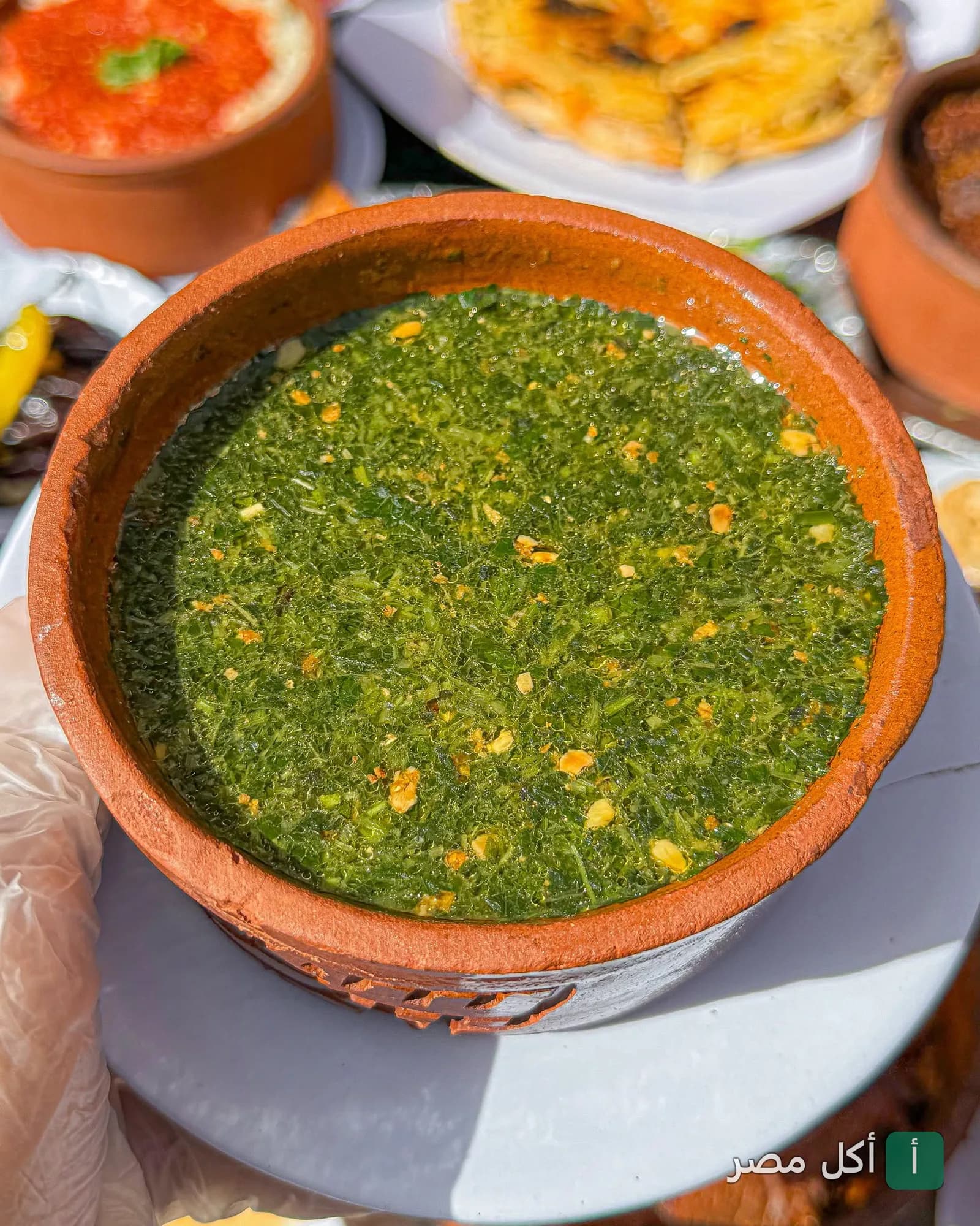 طاجن ملوخية مصري ساخن في مطعم بيبو