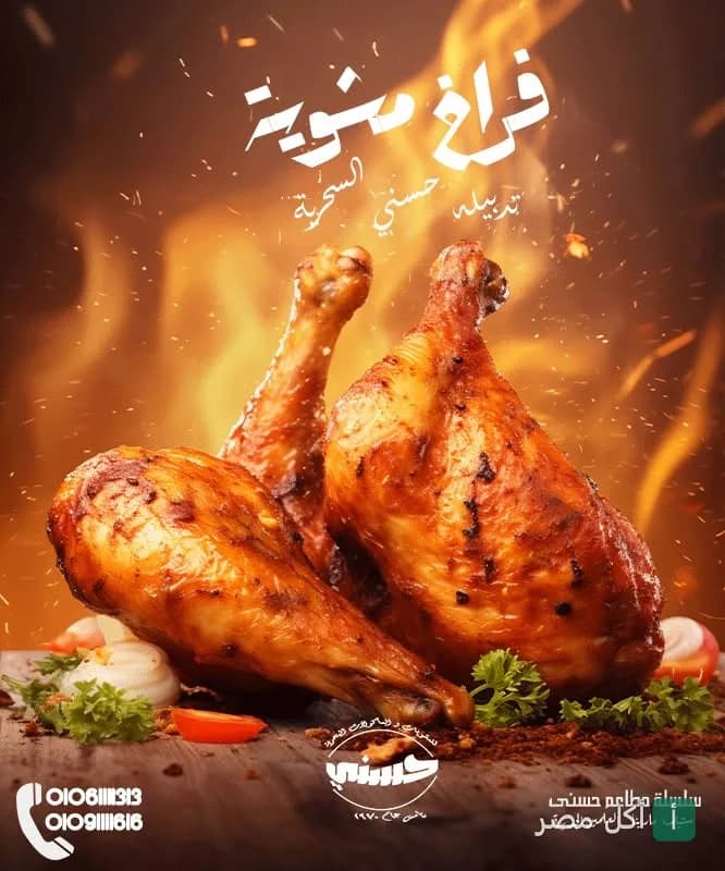فراخ مشوية بتتبيلة حسني الخاصة في مطعم مشويات حسني بالساحل الشمالي.