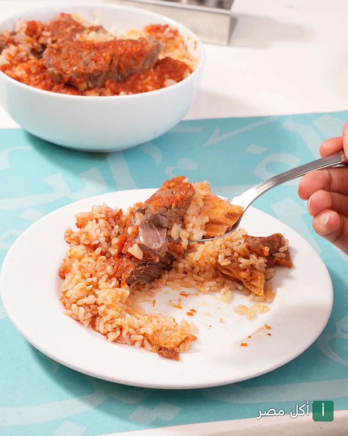 طبق أرز باللحمة والصلصة من مطعم فسحة سمية بباب اللوق