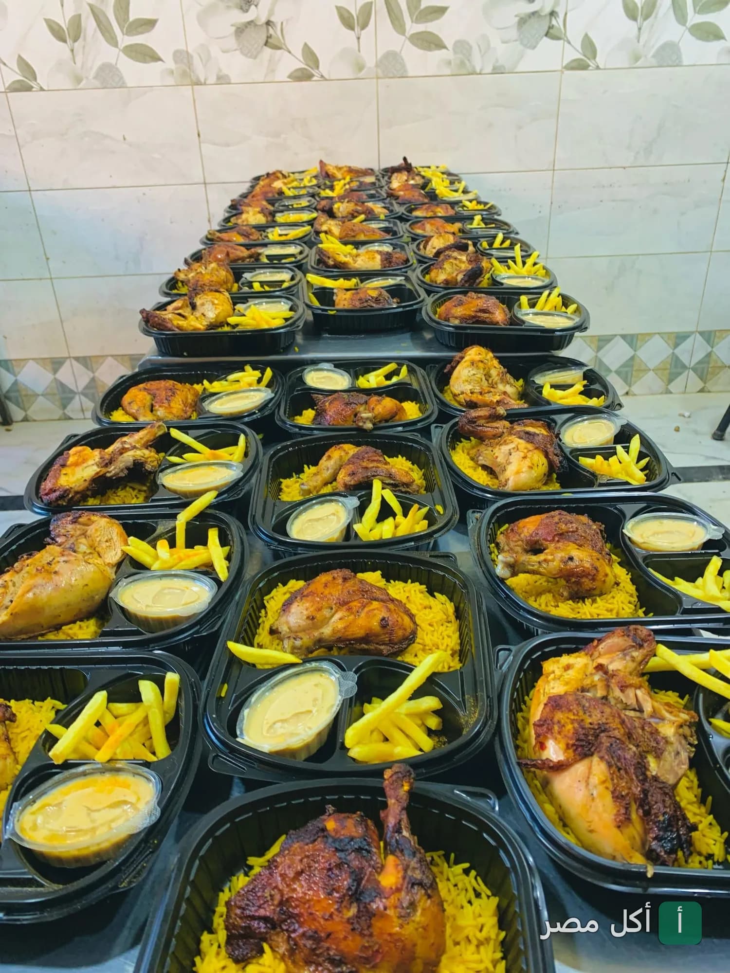 وجبات دجاج مشوي مع أرز وبطاطس مقلية في مطعم عرب بني صالح بأطفيح
