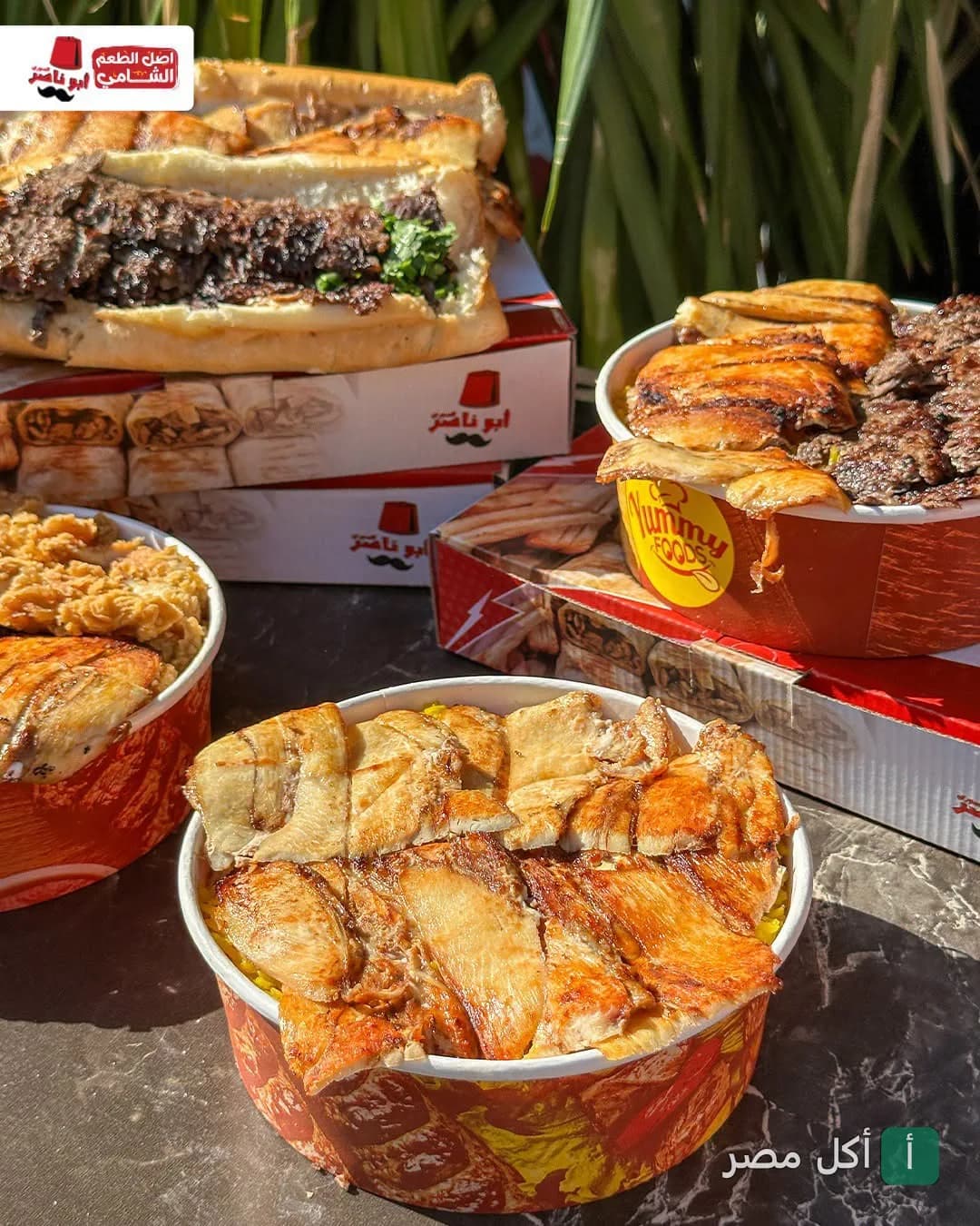 وجبات متنوعة من المشاوي السورية وأطباق الأرز والدجاج في مطعم أبو ناصر ببشتيل في إمبابة.
