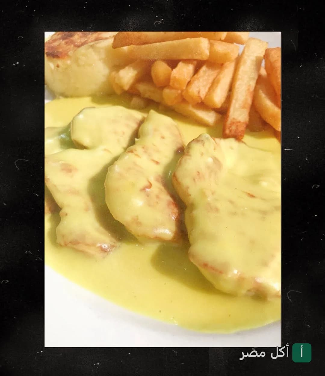 طبق دجاج بصوص أصفر كريمي مع البطاطس المقلية في مطعم لاكازيتا بالشيخ زايد.