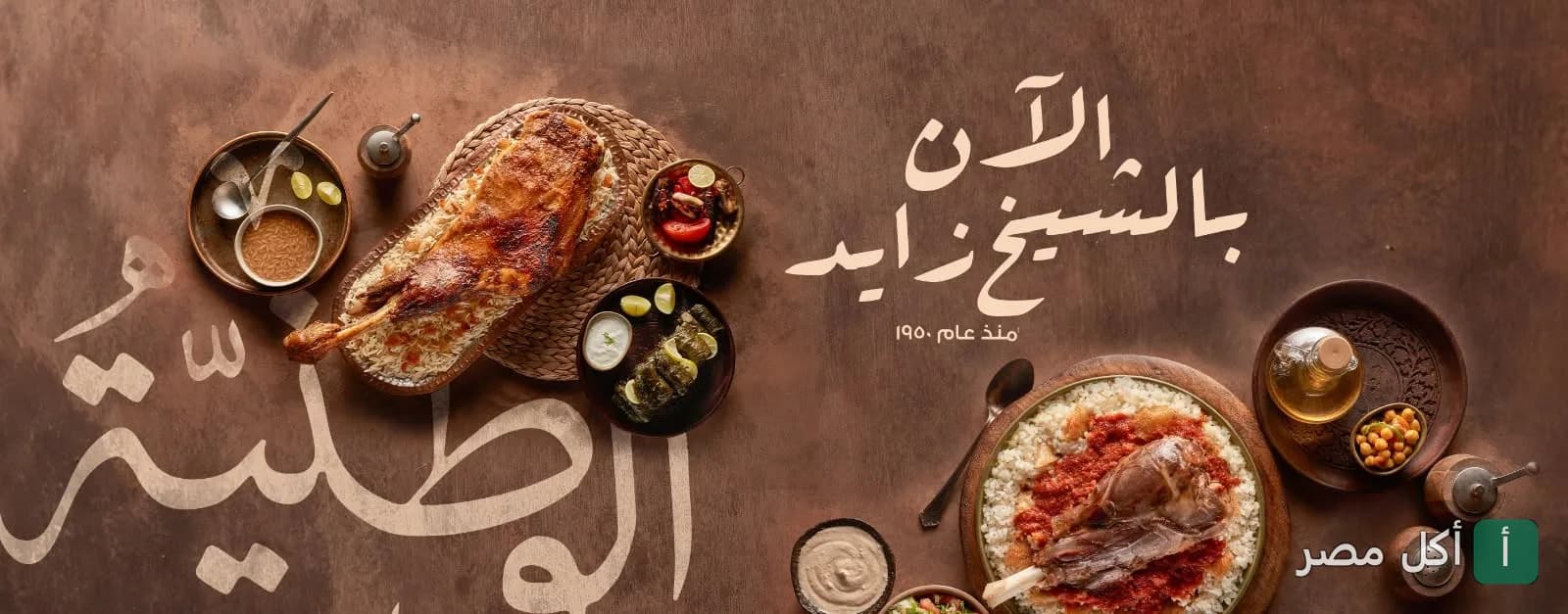 صورة غلاف لمطعم الوطنية للمشويات في الشيخ زايد، تعرض أطباق لحم مشوي متنوعة ومقبلات على مائدة.