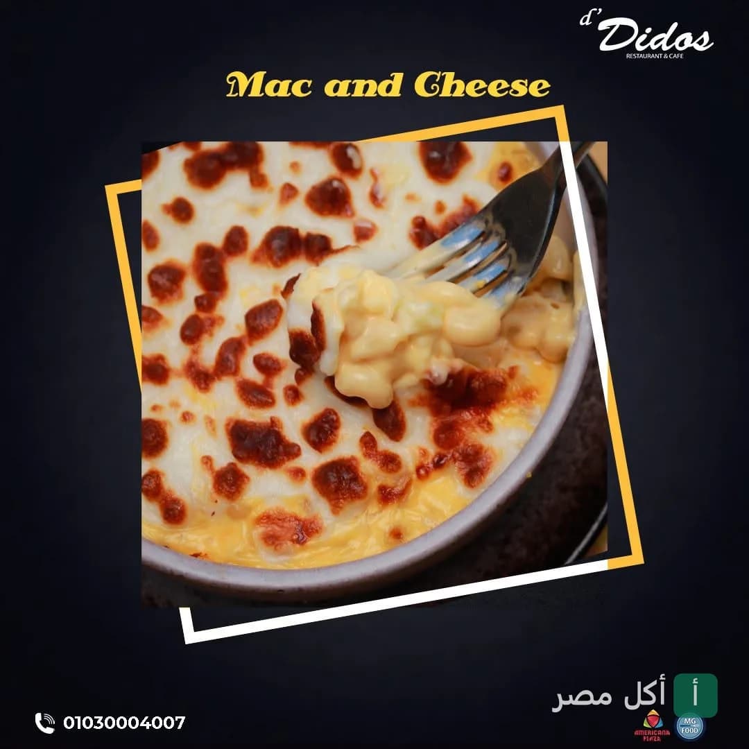 طبق ماك آند تشيز بصوص الجبنة السايحة من ديديز كافيه في أتريوم بلازا بالشيخ زايد.