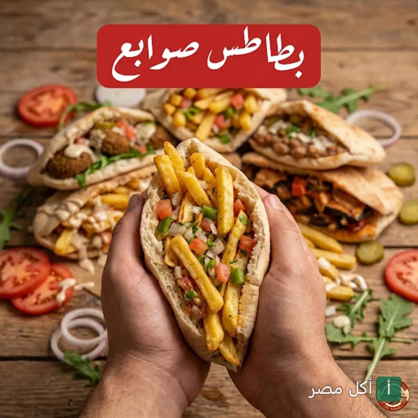 ساندوتش بطاطس صوابع في خبز بلدي محشو بالخضروات من مطعم أبو سمرة في عابدين