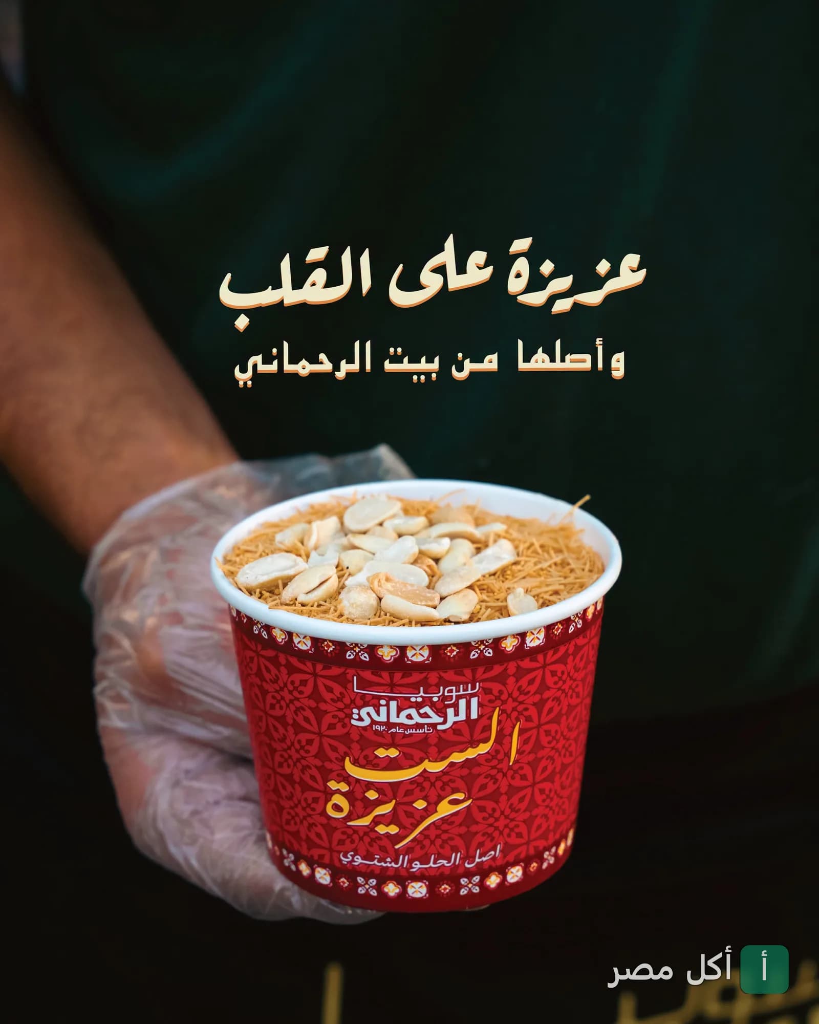 كوب أرز باللبن (عزيزة) من سوبيا الرحماني في عابدين مزين بالمكسرات.