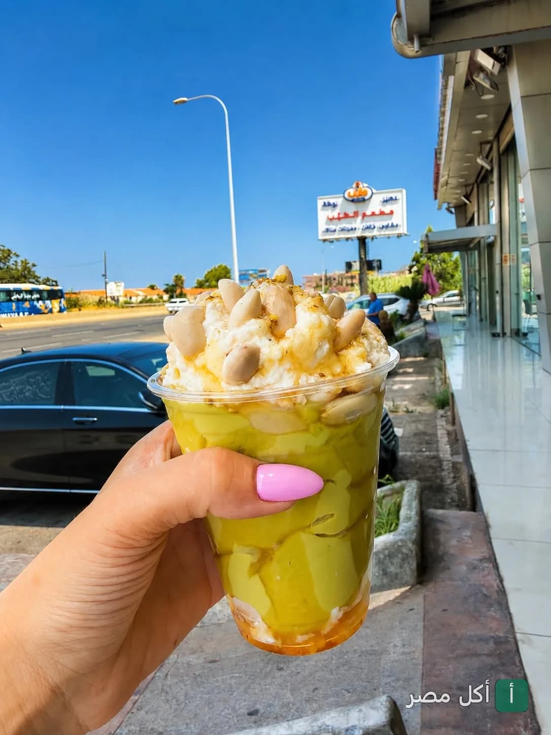 كوب عصير أفوكادو بالقشطة والمكسرات من مطعم الطيب في عين شمس.