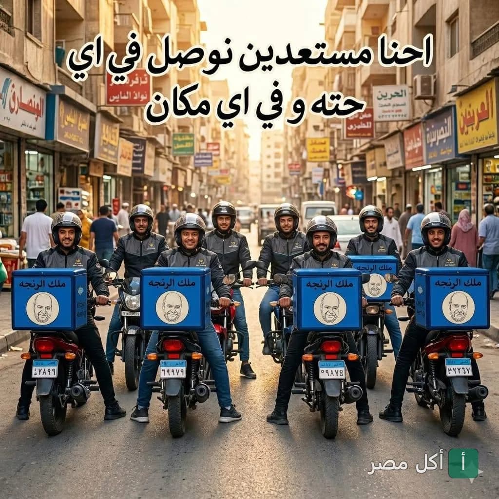 فريق توصيل مطعم ملك الرنجه بالدرب الأحمر على دراجاتهم النارية في الشارع.