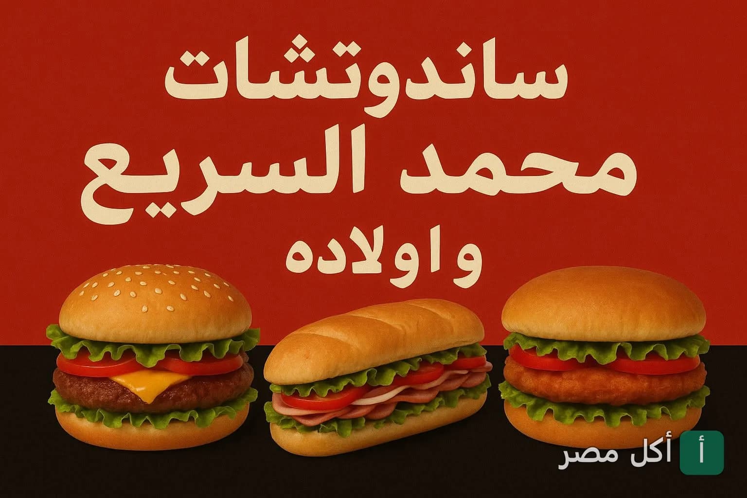 صورة غلاف مطعم سندوشات البركة الشهير بمحمد السريع في الدرب الأحمر، تظهر برجر وساندوتشات متنوعة.