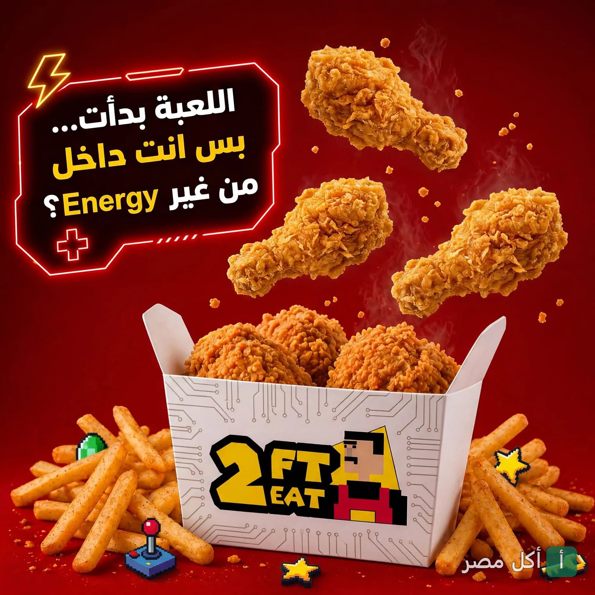 بوكس دجاج مقلي مقرمش مع بطاطس محمرة من مطعم 2FT2Eat في الخليفة