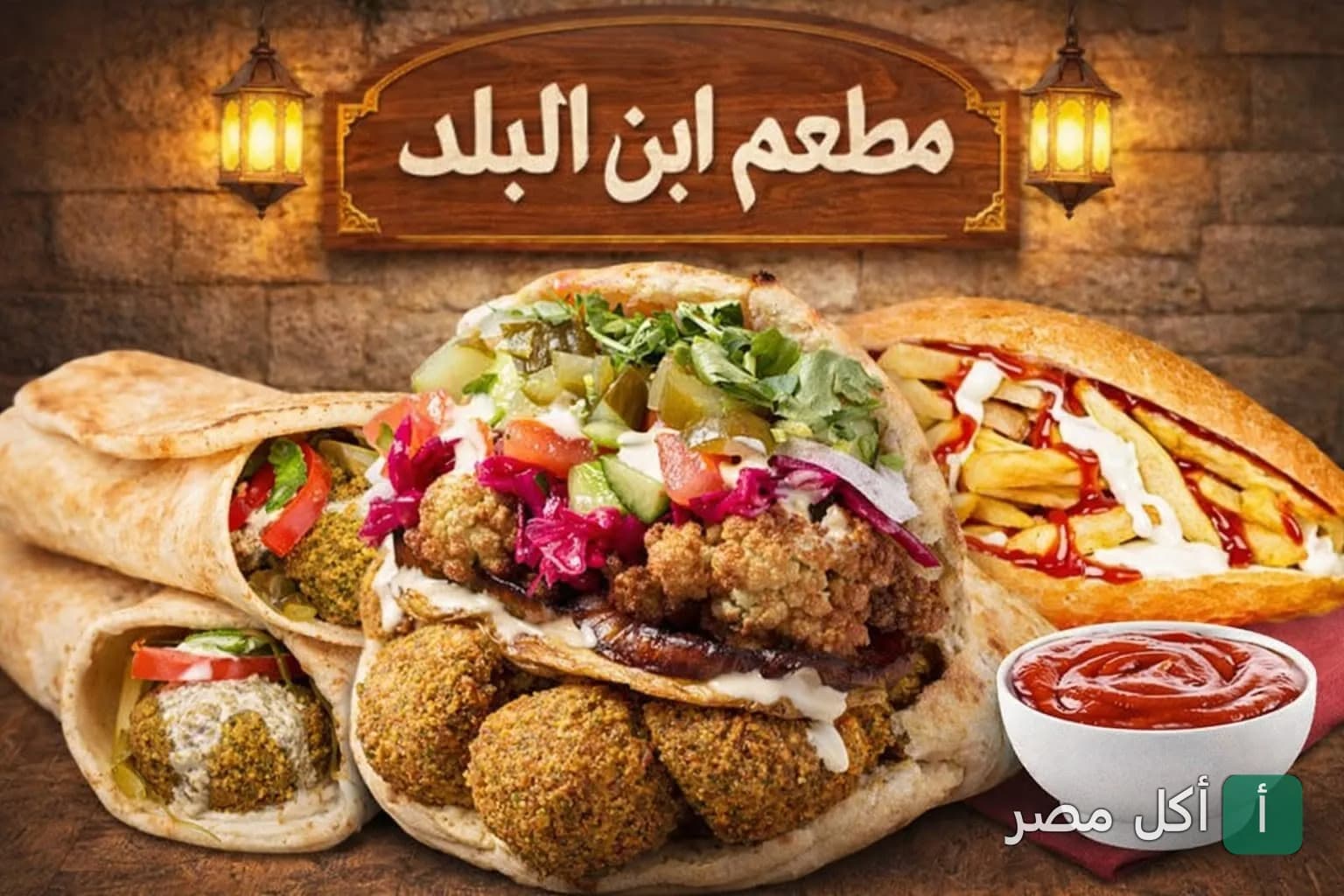 ساندوتشات فول وطعمية متنوعة مع سلطة ومخلل في مطعم ابن البلد بالخليفة