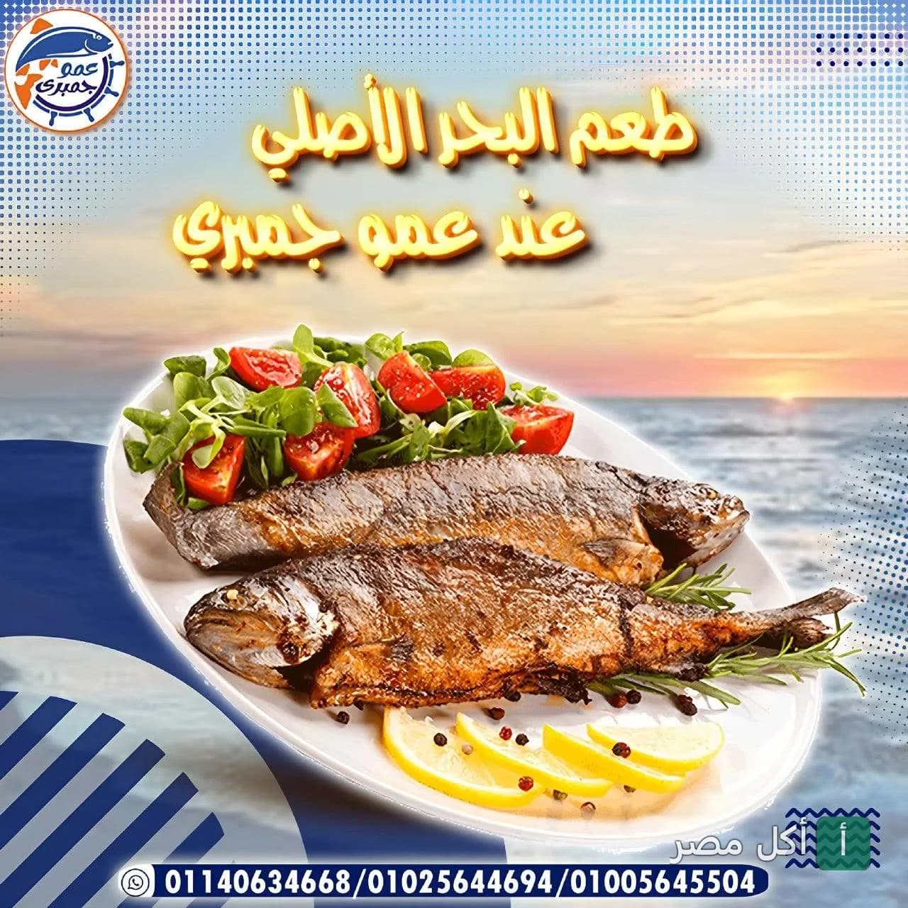 طبق سمك مشوي مع سلطة وليمون من مطعم عمو جمبري في بولاق الدكرور.