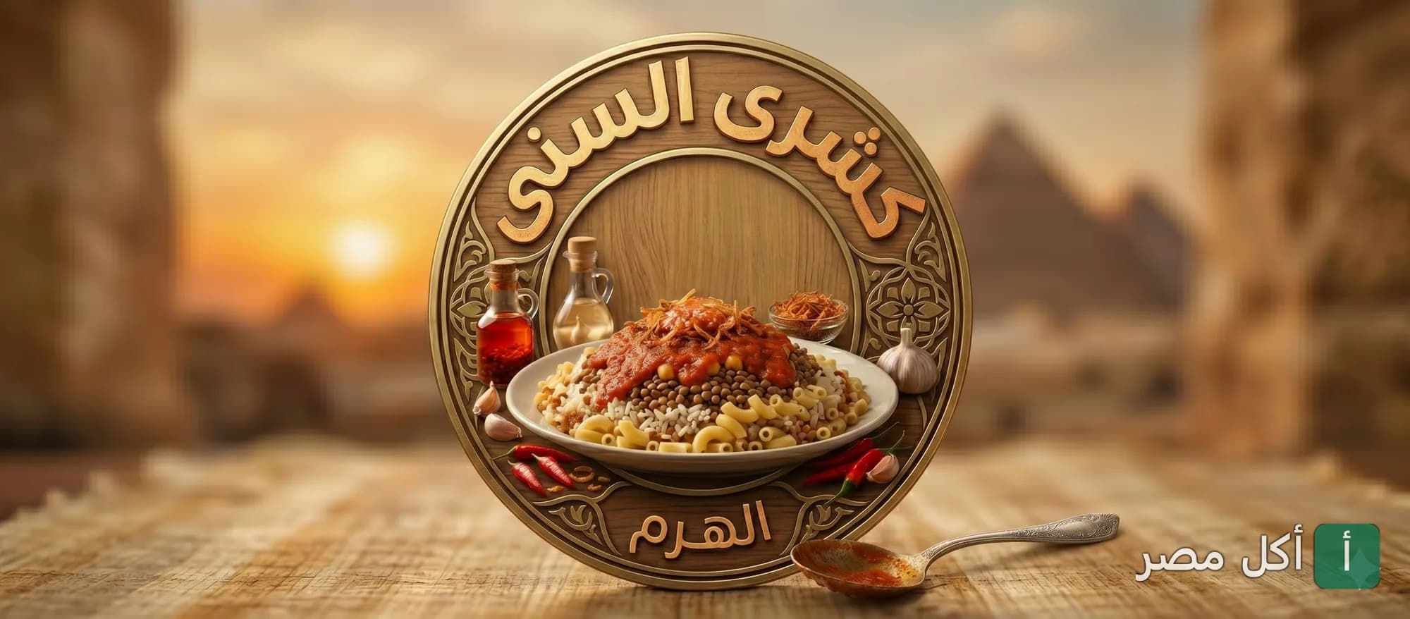 طبق كشري مصري تقليدي داخل شعار مطعم كشري السني في الجيزة.