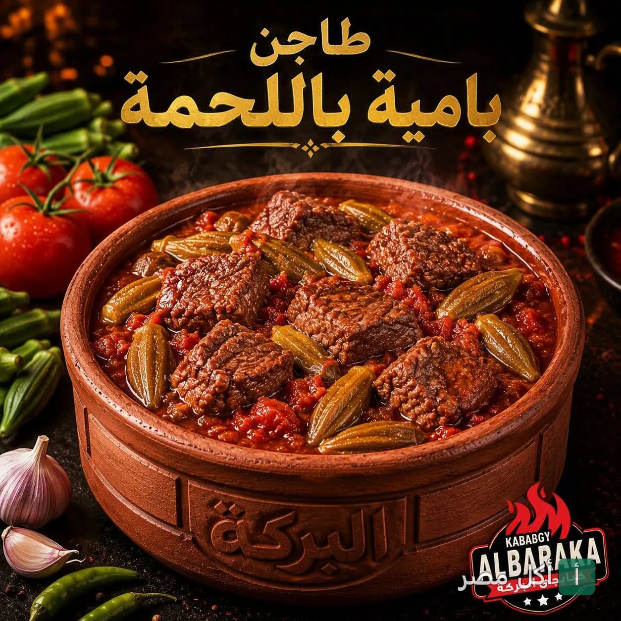 طاجن بامية باللحمة في مطعم تشيكن البركة بالجيزة