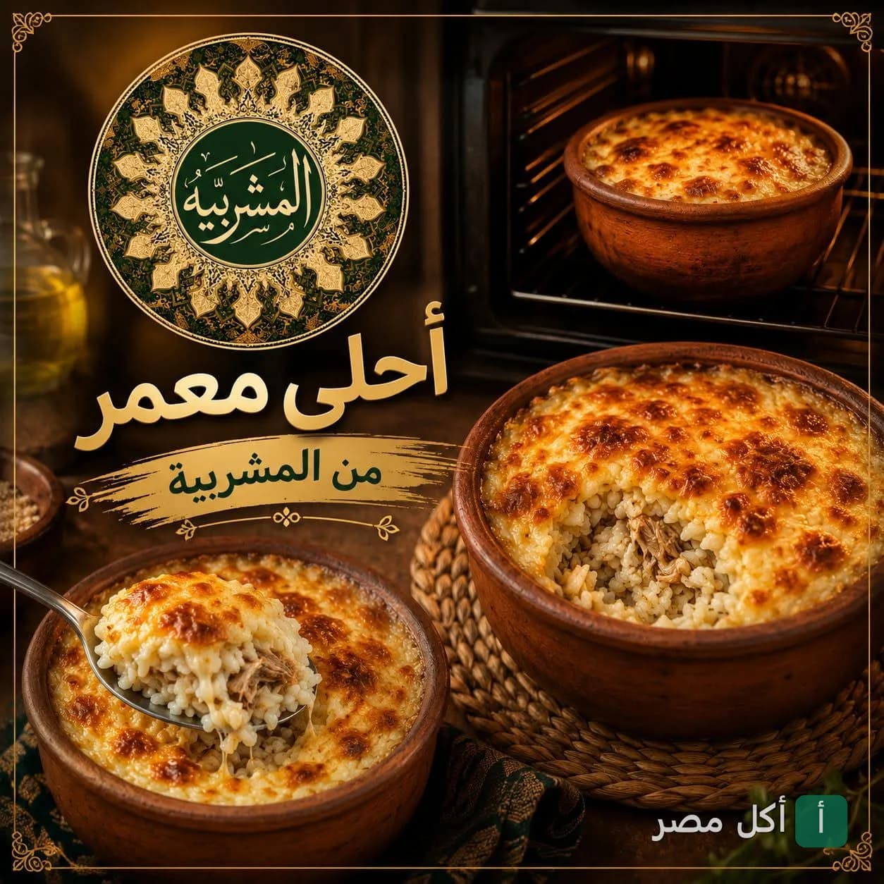 طاجن أرز معمر باللحم من مطعم المشربية في الدقي، الجيزة.