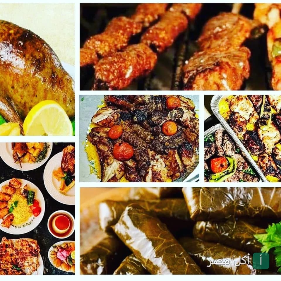 تشكيلة مشويات حضرموت شارع النصر في إمبابة، تضم كباب وكفتة ومحاشي وأطباق أرز.