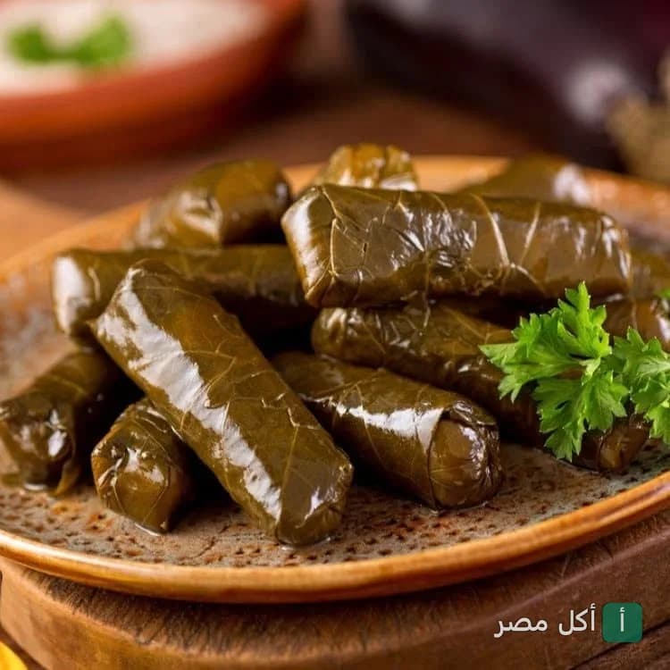 طبق ورق عنب محشي في مطعم حضرموت شارع النصر بإمبابة.