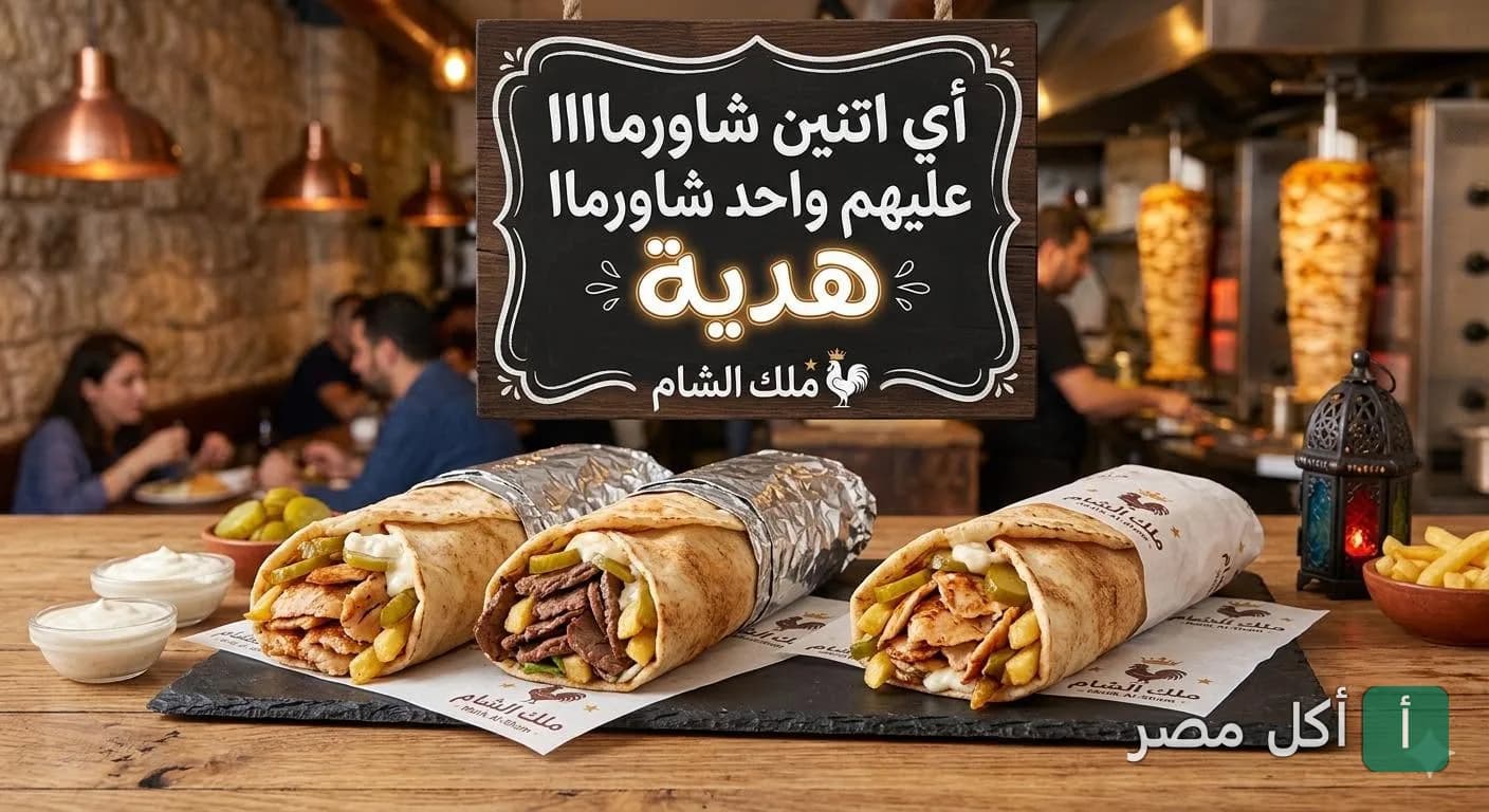 ساندوتشات شاورما سوري من مطعم ملك الشام في المنيرة بإمبابة مع عرض ترويجي.