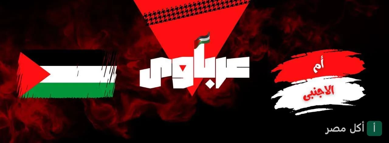 غلاف مطعم مشويات عرباوي في إمبابة، يظهر شعار المطعم مع علم فلسطين وألوان تعبيرية.