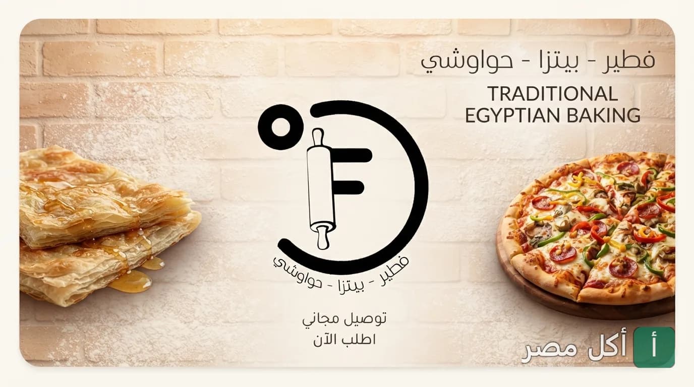 غلاف مطعم 700 فهرنهايت في الصف، يعرض فطير وبيتزا مع شعار المطعم على خلفية طوب.