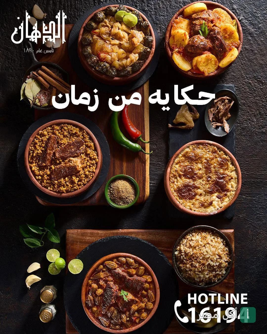 تشكيلة أطباق طواجن مصرية تقليدية من مطعم الدهان للمشويات في الشيخ زايد.