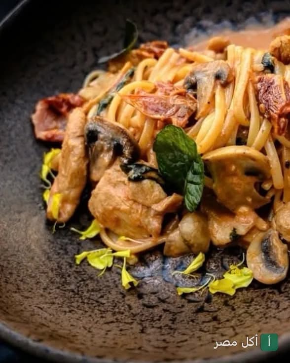 طبق مكرونة مع قطع الدجاج والمشروم في مطعم SAL Restaurants بالشيخ زايد.