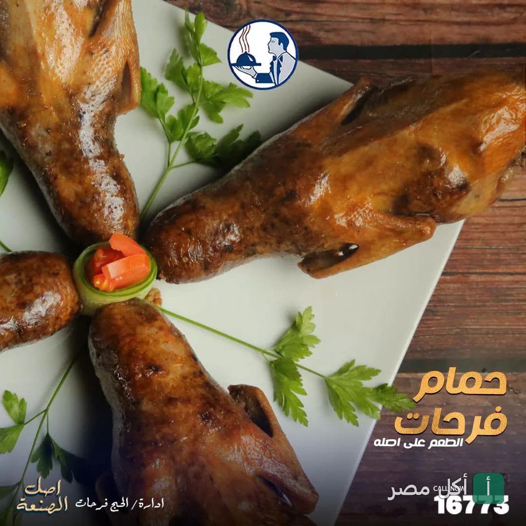 طبق حمام محشي مقدم في مطعم كبابجي الأزهر فرحات بالوراق