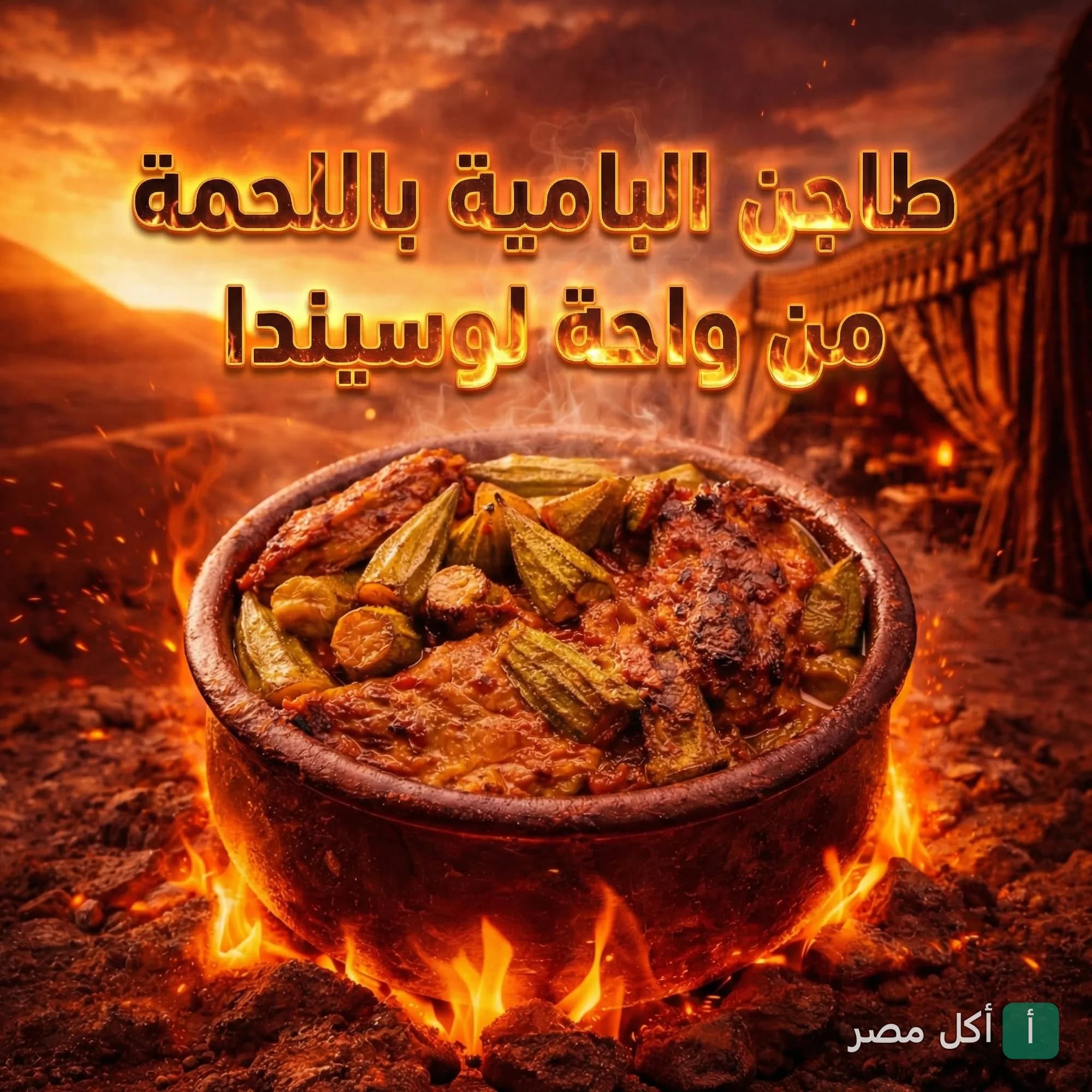 طاجن بامية باللحمة ساخن في مطعم لوسيندا أواسيس بالوراق.