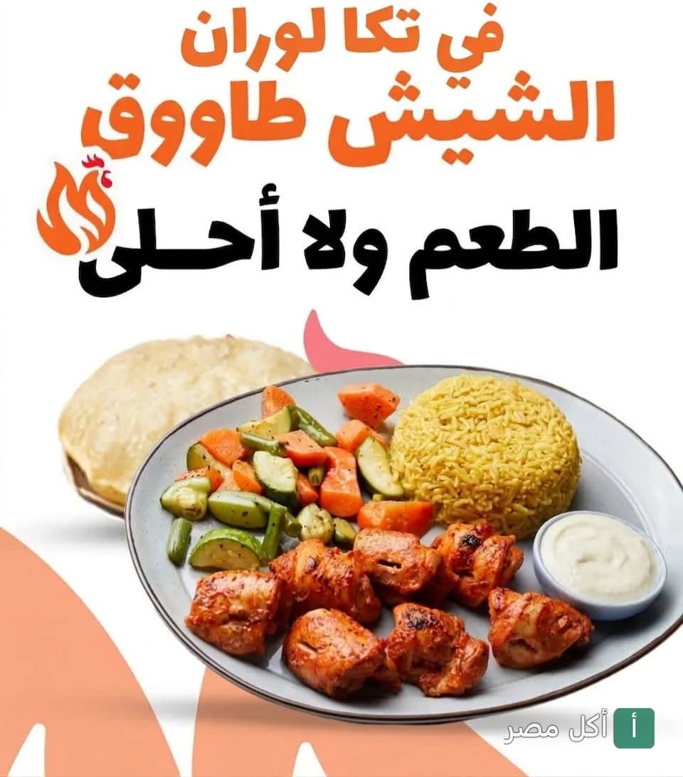 طبق شيش طاووق مع أرز أصفر وخضار مشوية في مطعم دجاج تكا لوران بالإسكندرية
